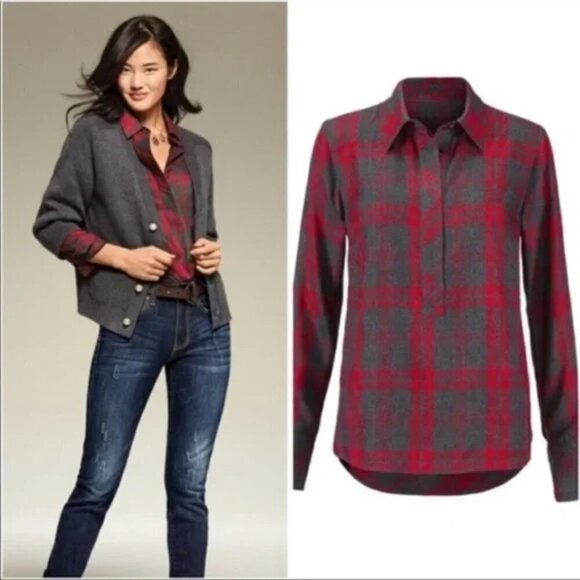 CAbi Tops - CAbi Cunnningham Plaid Popover Top #3587 | Size S